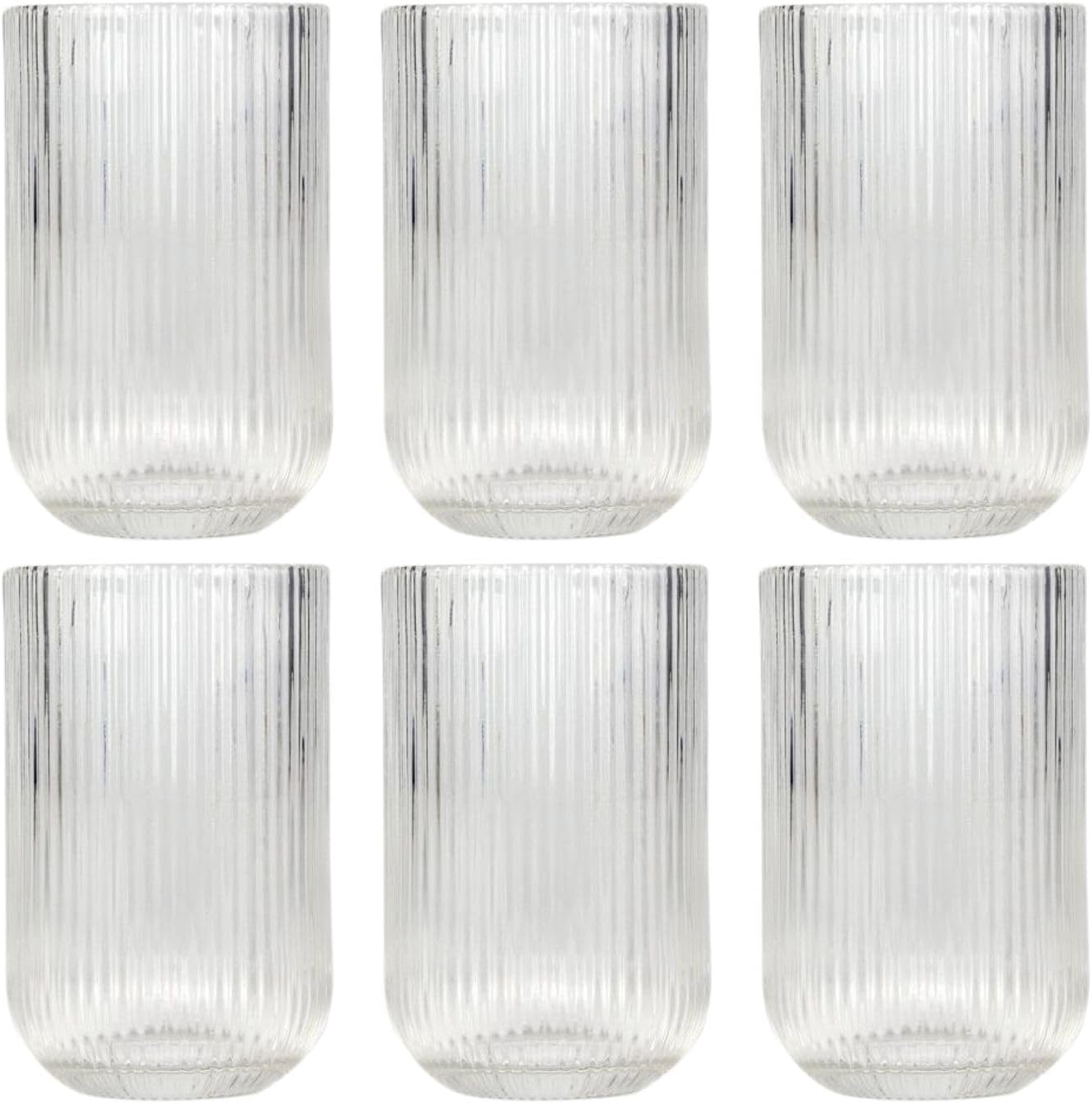 Jogo Copo Vidro 6 Unidades 420ML para Suco Água Refrigerante Drinks Servir Restaurante Bares Vidro Resistente Luxuoso Bebidas Favoritas Qualidade Resistencia e Durabilidade