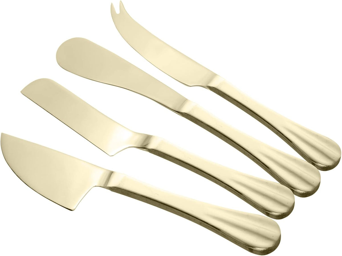 LYOR - Conjunto 4 Facas Para Queijo de Aço Inox Positano Dourada