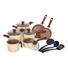 Jogo de Panelas Luxo Kit 10 Peças Indução Fundo Triplo Antiaderente Tampa Vidro Soft Touch