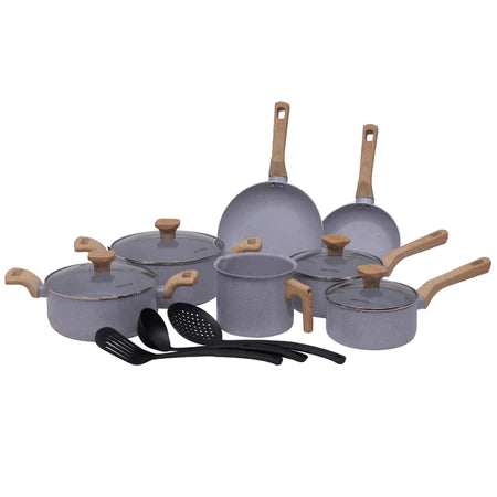 Jogo de Panelas Luxo Kit 10 Peças Indução Fundo Triplo Antiaderente Tampa Vidro Soft Touch