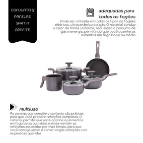 Conjunto de Panelas Cerâmica Sartin 5 Peças Grafite