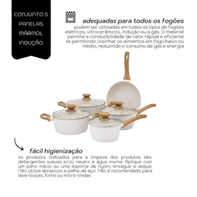 Jogo de Panelas Indução Cerâmica 5 Peças Mármore
