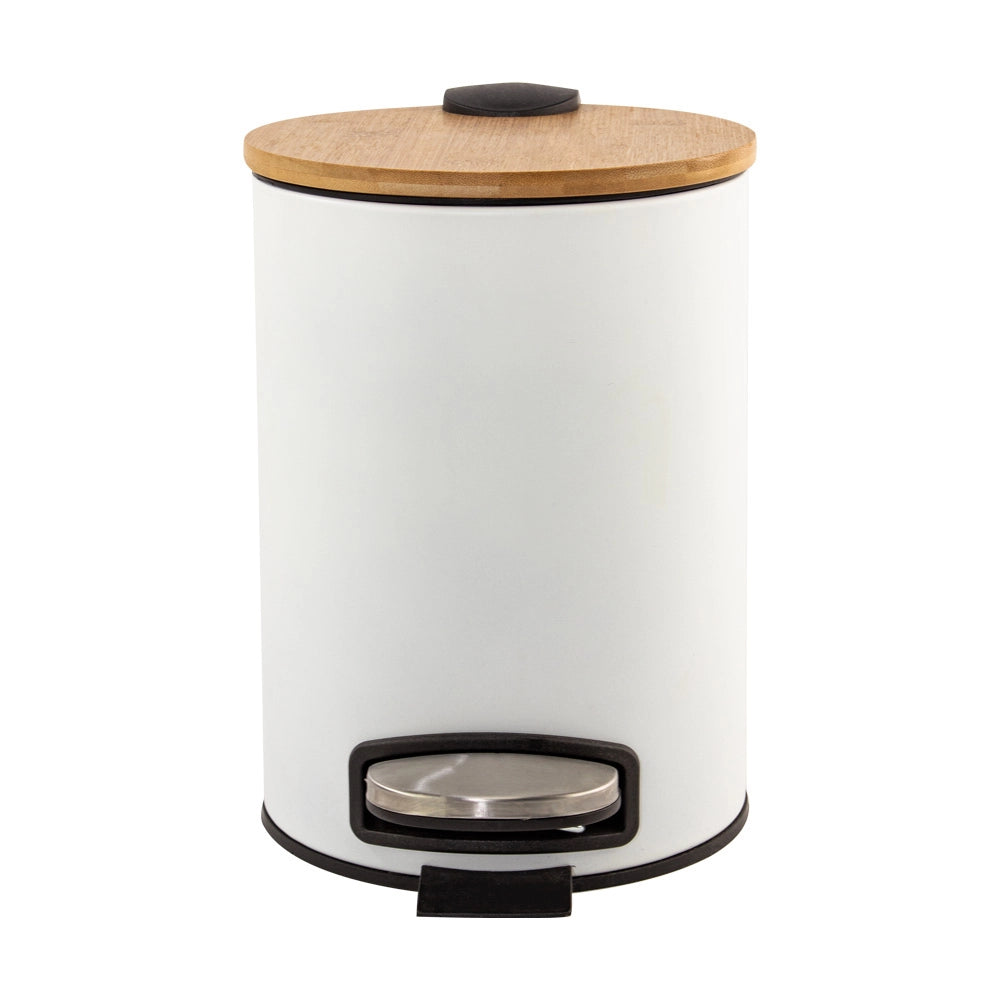 Lixeira com Pedal e Tampa de Bambu 5L Branco