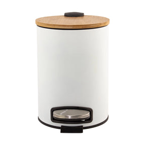 Lixeira com Pedal e Tampa de Bambu 5L Branco