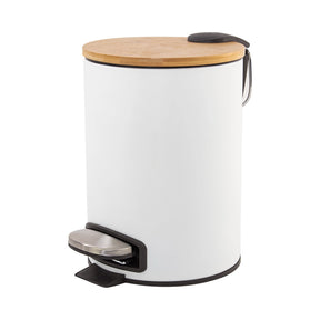 Lixeira com Pedal e Tampa de Bambu 5L Branco