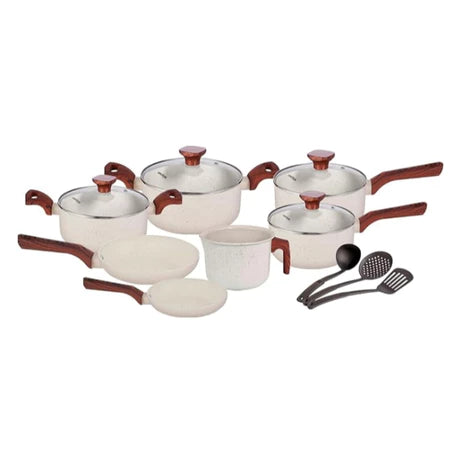 Jogo de Panelas Luxo Kit 10 Peças Indução Fundo Triplo Antiaderente Tampa Vidro Soft Touch