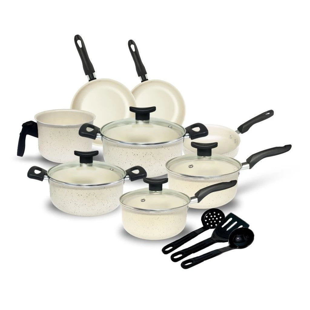 Conjunto Jogo de Panelas Elegance Teflon 11 peças Antiaderente Granito