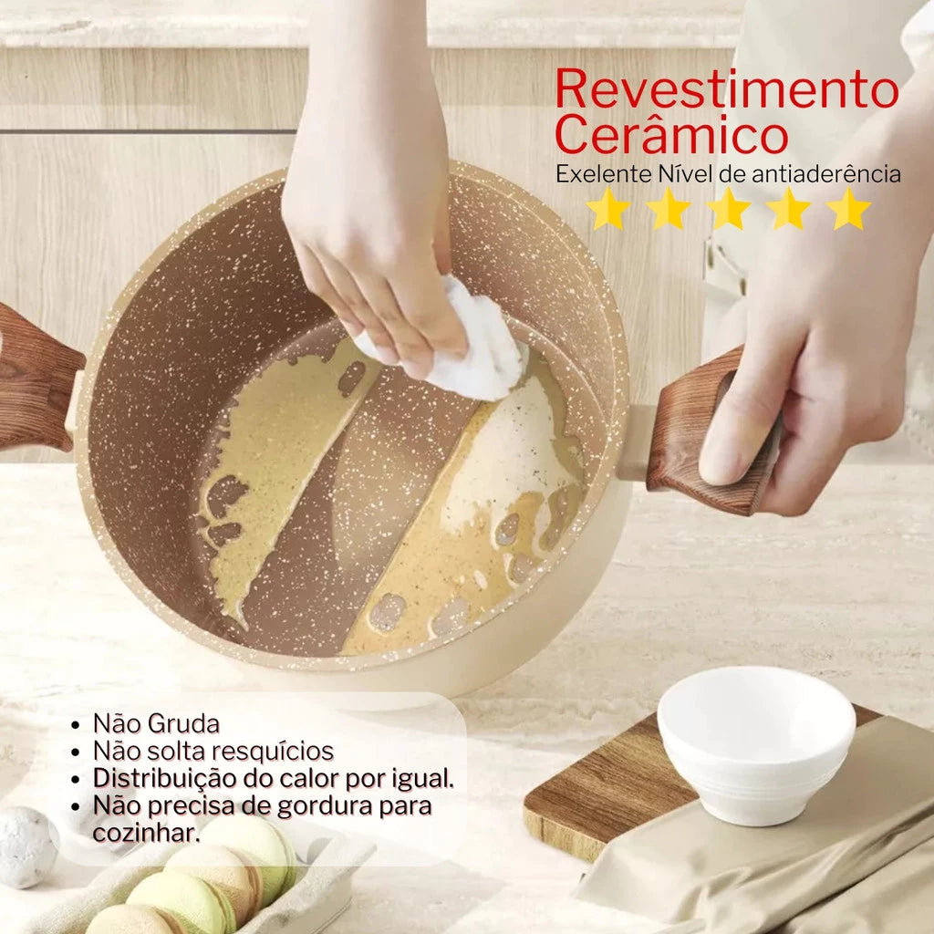 Jogo De Panelas Pratic Cook Crema Revestimento Cerâmico Antiaderente Indução 5 Peças