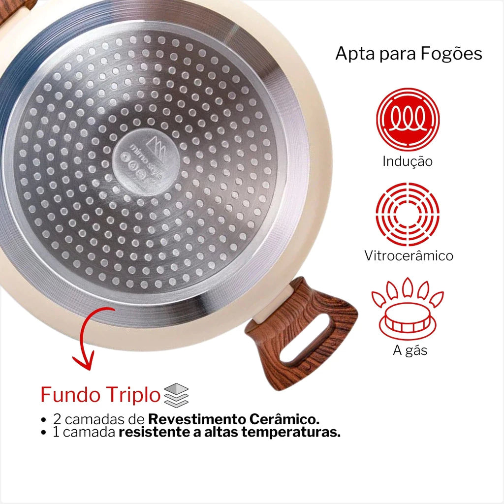Jogo De Panelas Pratic Cook Crema Revestimento Cerâmico Antiaderente Indução 5 Peças