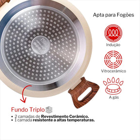Jogo De Panelas Pratic Cook Crema Revestimento Cerâmico Antiaderente Indução 5 Peças