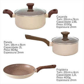 Jogo De Panelas Pratic Cook Crema Revestimento Cerâmico Antiaderente Indução 5 Peças