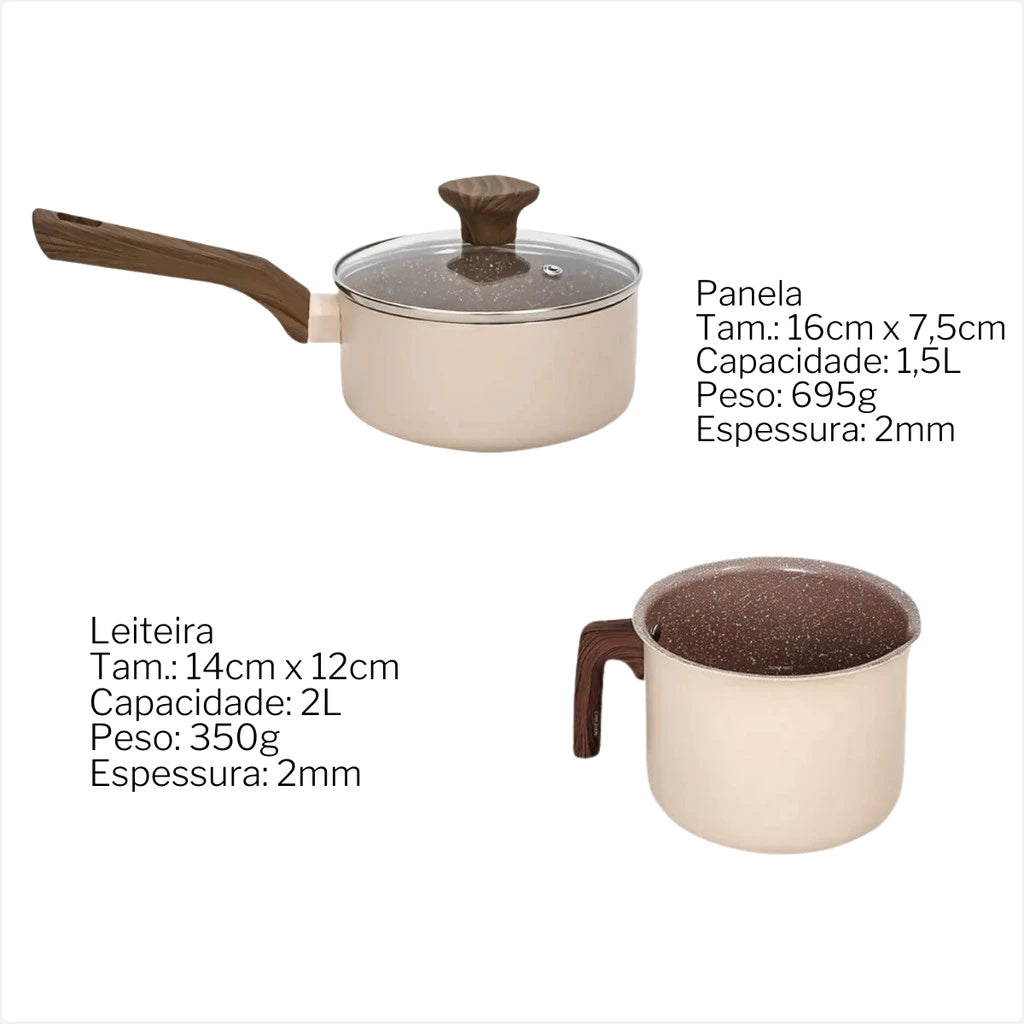 Jogo De Panelas Pratic Cook Crema Revestimento Cerâmico Antiaderente Indução 5 Peças