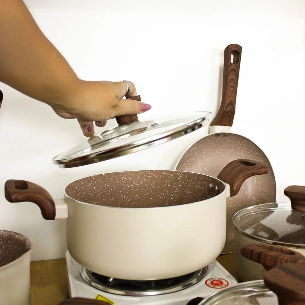 Jogo De Panelas Pratic Cook Crema Revestimento Cerâmico Antiaderente Indução 5 Peças