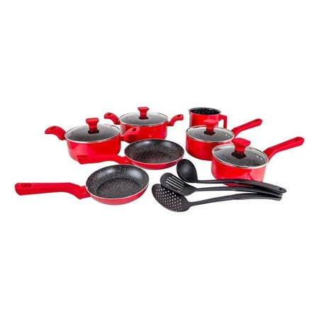 Jogo de Panelas Luxo Kit 10 Peças Indução Fundo Triplo Antiaderente Tampa Vidro Soft Touch